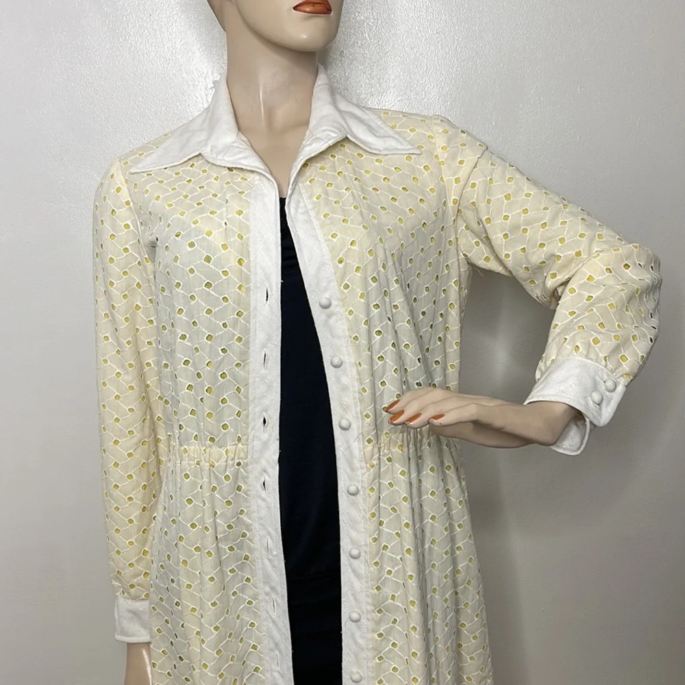 Vintage Maxi White and Yellow Eyelet Dress